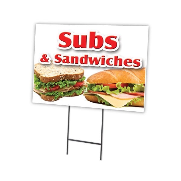 Subs & Sandwiches Yard Sign & Stake outdoor plastic coroplast window, C-1824-DS-Subs & Sandwiches